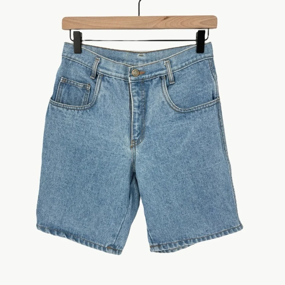 Vintage Bill Blass High Rise Dad Shorts Size 6P Light Wash Denim Petite 90s - Picture 1 of 8